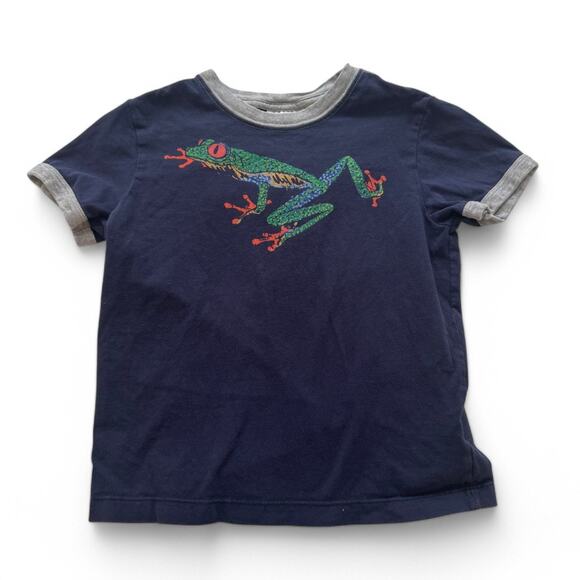 Hanna Andersson Frog Graphic Ringer Tee Boys Navy Blue Shirt Size 100cm/3T - Picture 1 of 5
